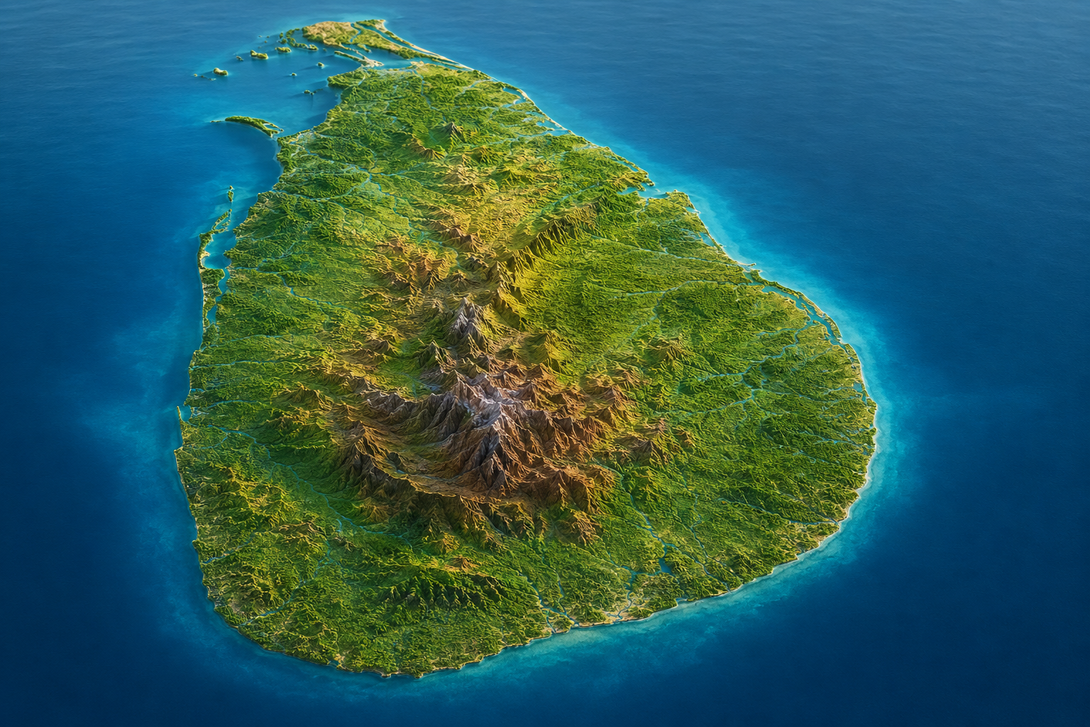 3D relief map of Sri Lanka